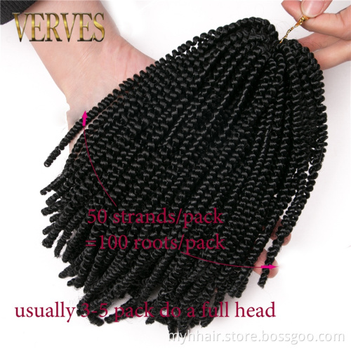 8 inch 50 strands/pack black Synthetic curly Crochet Hair Extension For African Braids Nubian Twist Crochet Braids